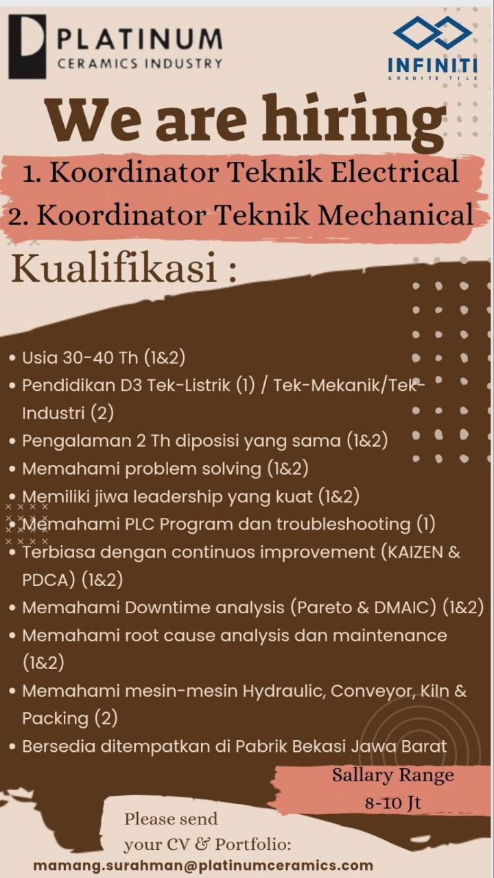 Lowongan Kerja PT. Platinum Ceramics Industry (PCI) Bekasi