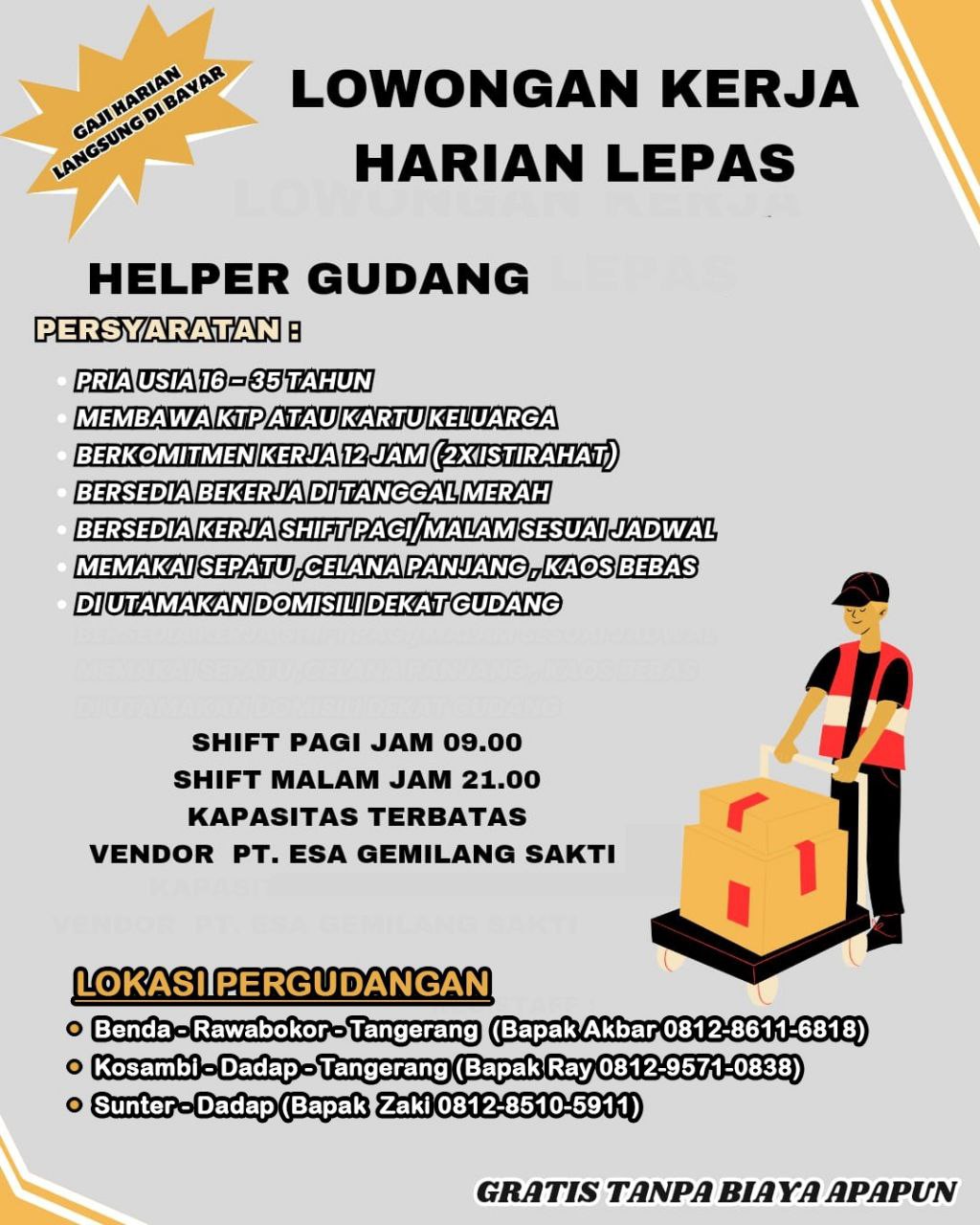 LOWONGAN KERJA VENDOR PT. ESA GEMILANG SAKTI