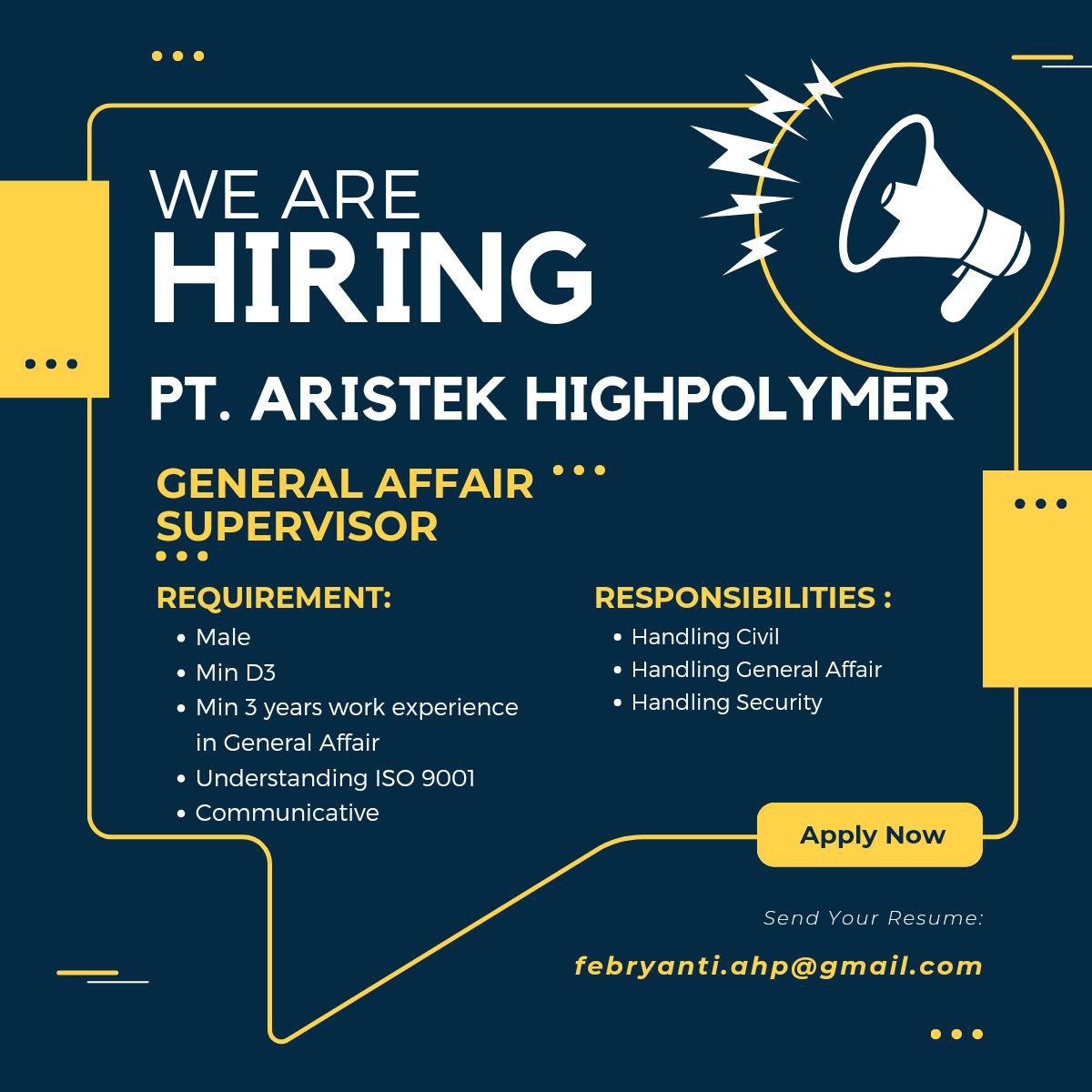 LOWONGAN KERJA PT. ARISTEK HIGHPOLYMER
