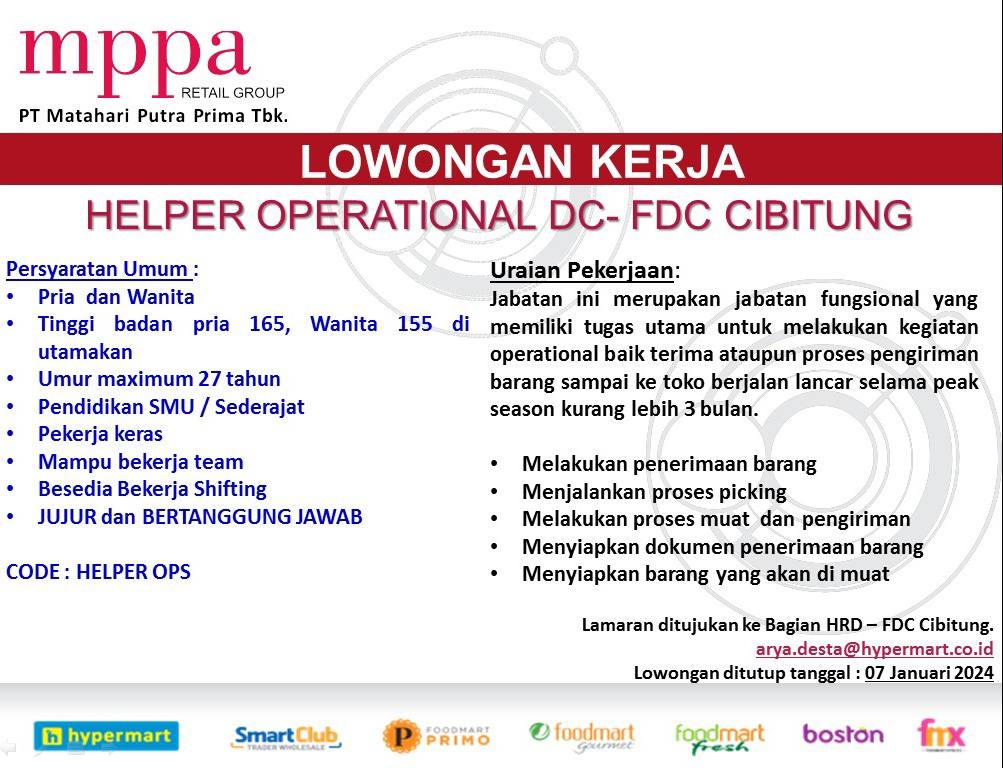 Lowongan Kerja PT Matahari Putra Prima Tbk.