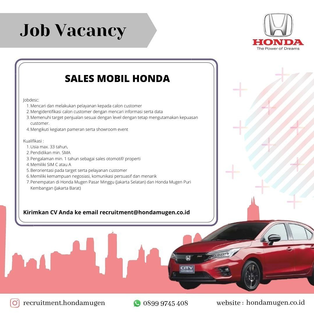Job Vacancy SALES MOBIL HONDA