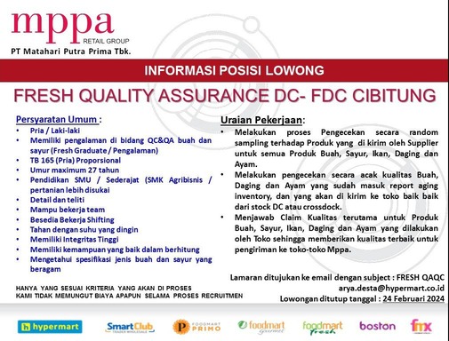 Lowongan Kerja PT Matahari Putra Prima Tbk.